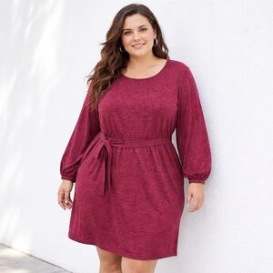 Ricki’s NWT Burgundy Heathered Knit Tie Waist Dress Plus Size Long Sleeve